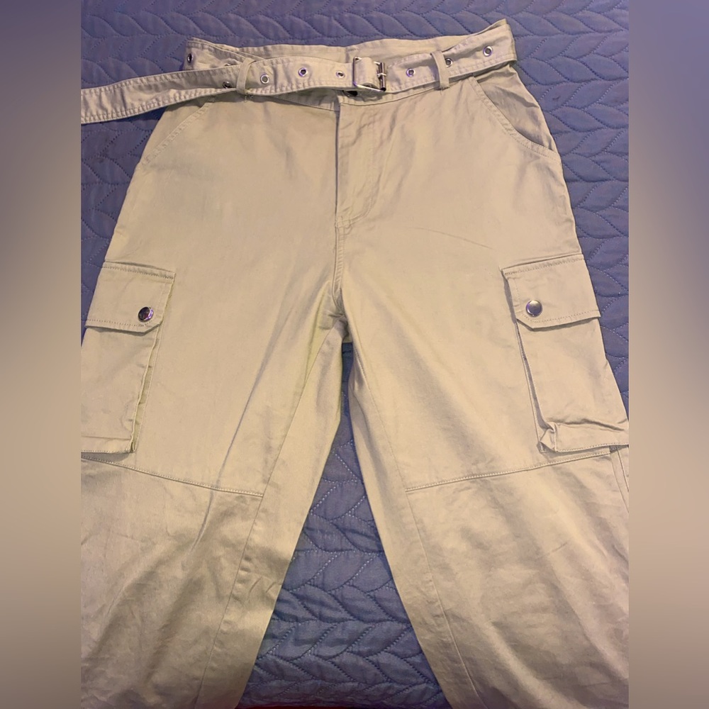 Womens Khaki Cargo Pants with belt